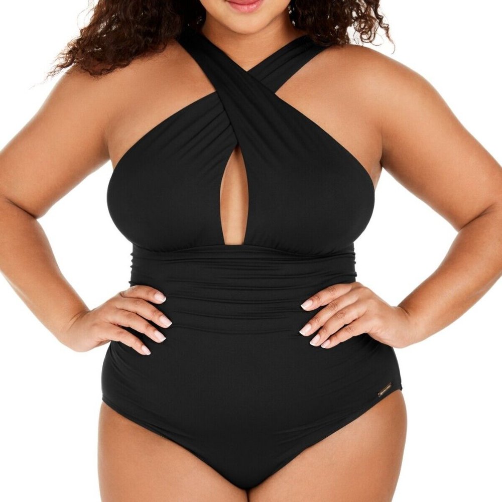 NWT! Michael Kors Black HIgh Neck One Piece Swimsuit NEW! $126
